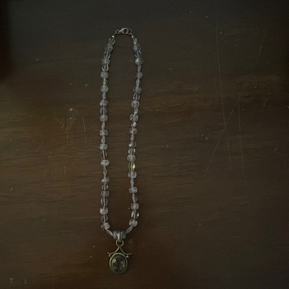 Amethyst stone necklace with amethyst stone and silver dangle
